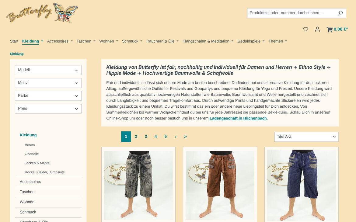 Webdesign-Referenz butterfly-hilchenbach.de – Kleidung