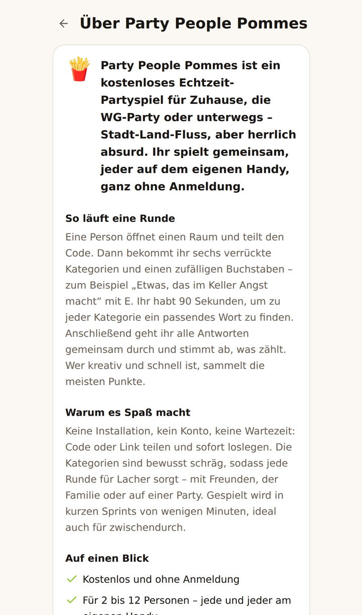 Webdesign-Referenz party-people-pommes.de – Eigene Projekte