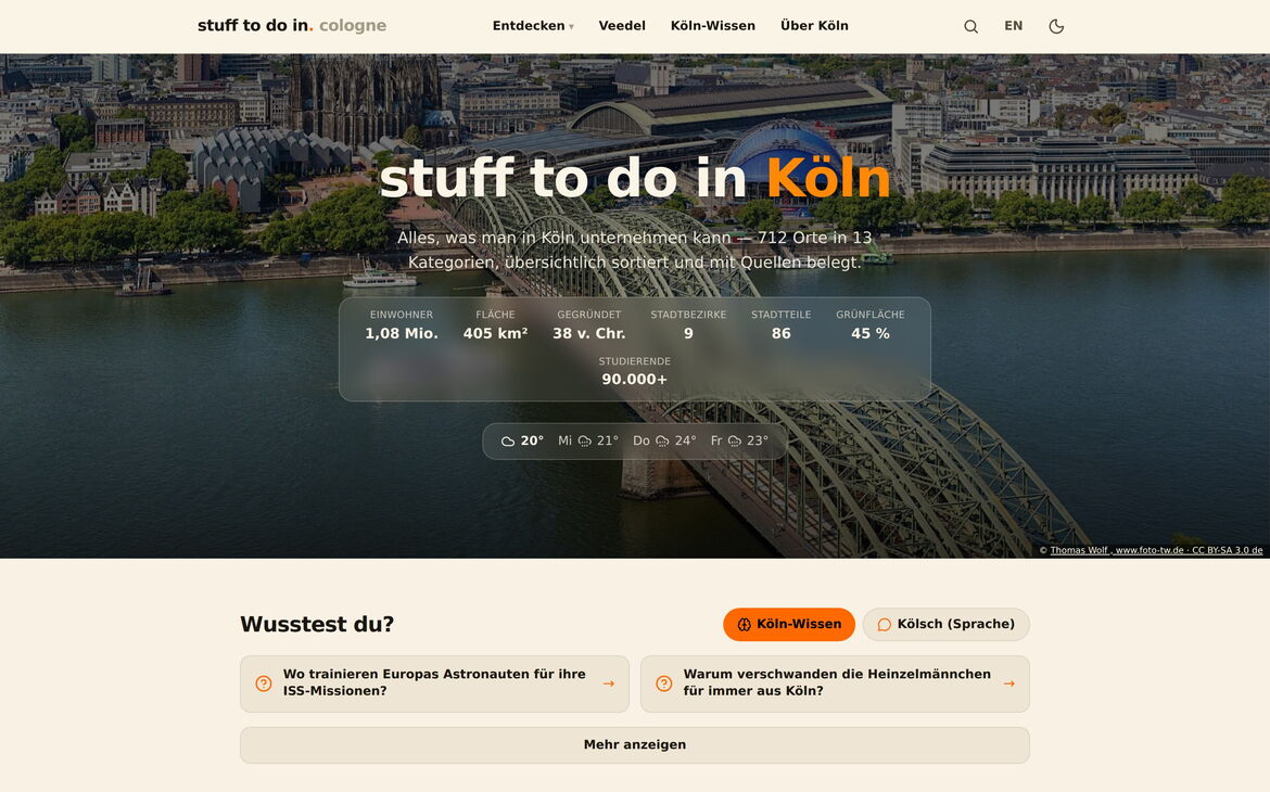 Webdesign-Referenz stuff-to-do-in.cologne – Startseite