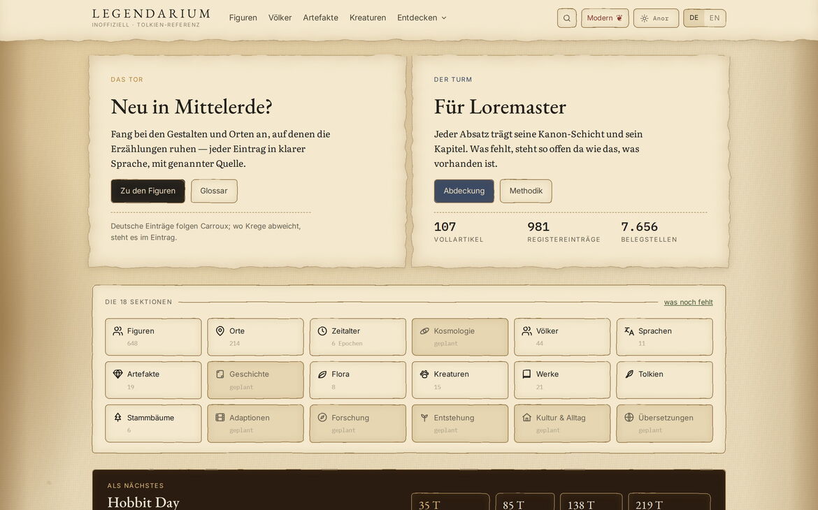 Webdesign-Referenz legendarium.page – Eigene Projekte
